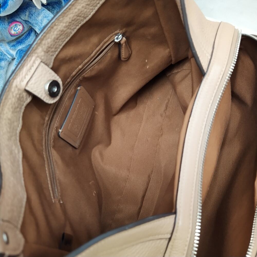 Coach Kristy Taupe Beige Pebble Leather Triple Compartment Shoulder Bag - Picture 11 of 16